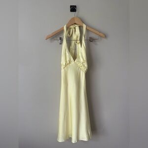 Peppermayo Pale Yellow Satin Halter Dress
